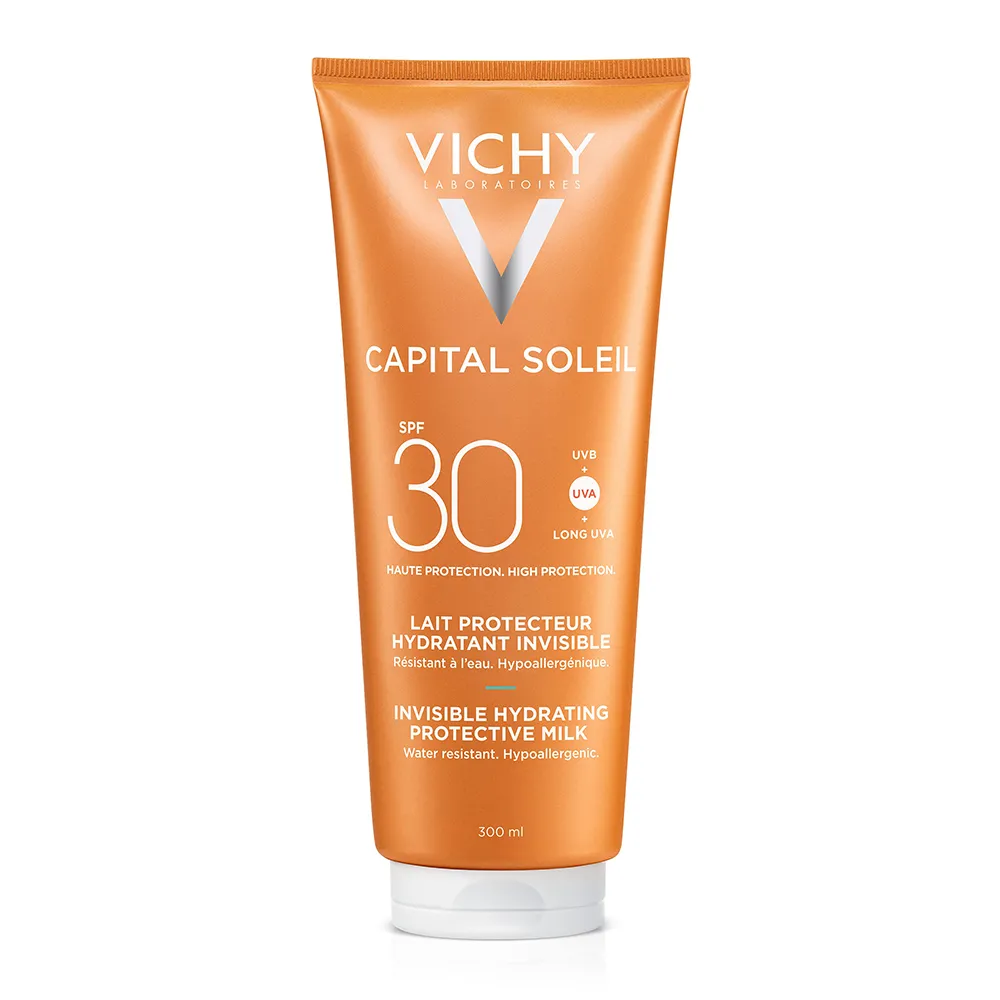 Lapte hidratant pentru protectie solara SPF 30+, pentru fata si corp, 300 ml, Capital Soleil, Vichy