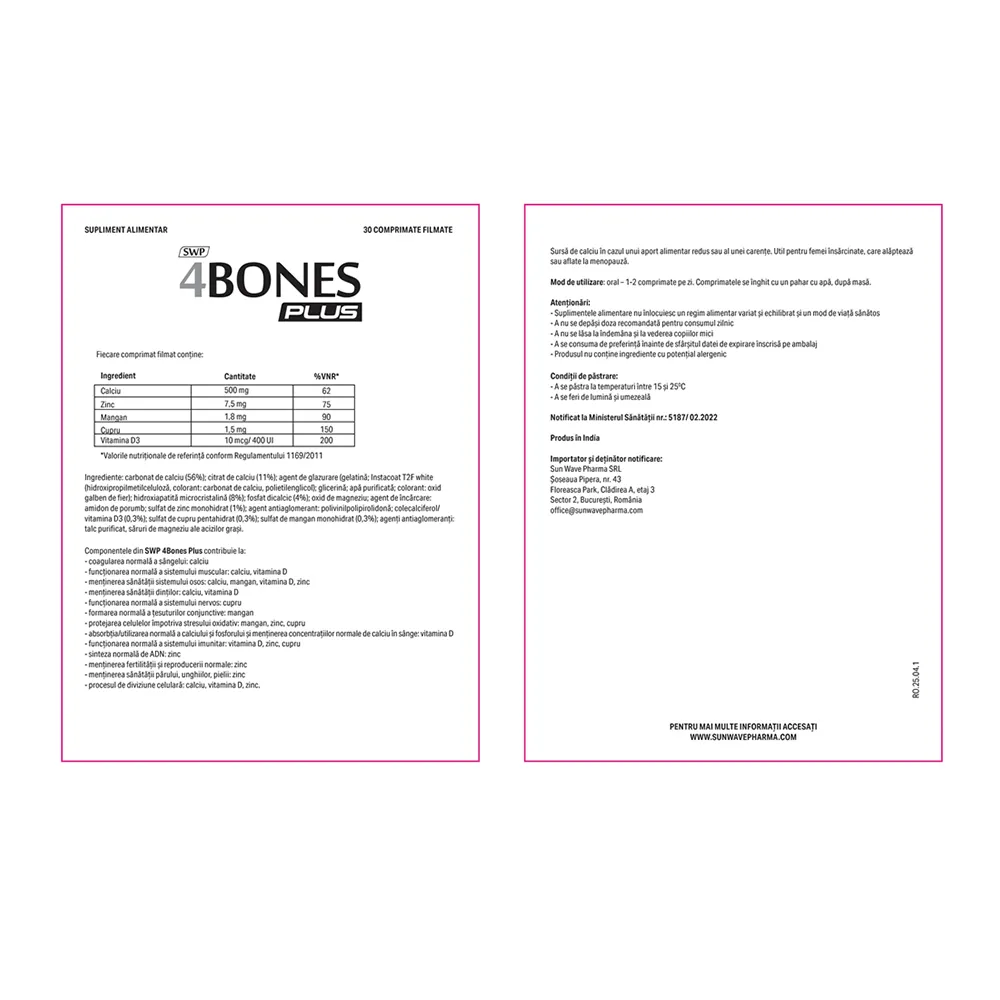 4 Bones Plus, 30 comprimate, Sun Wave Pharma