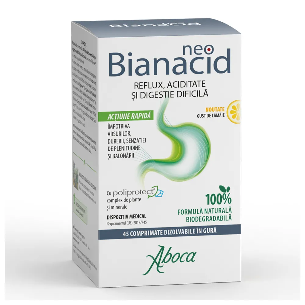 NeoBianacid cu Poliprotect si gust de Lamaie, 45 comprimate dizolvabile in gura, Aboca
