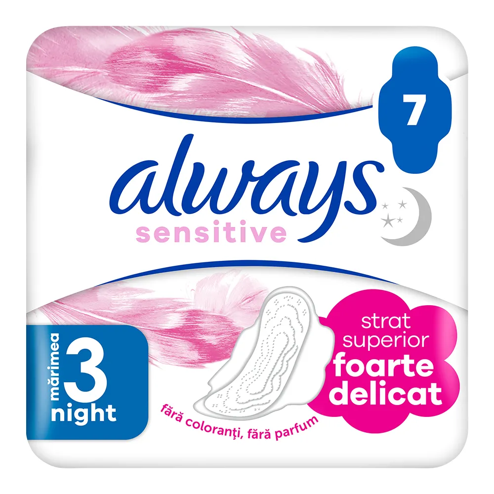 Absorbante Always Sensitive Ultra Night, 7 bucati, P&G