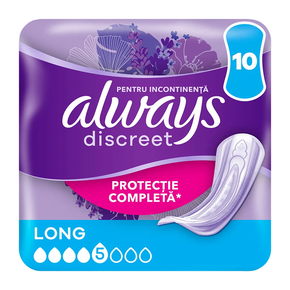 Absorbante Incontinenta Long Discreet, 10 buc, Always
