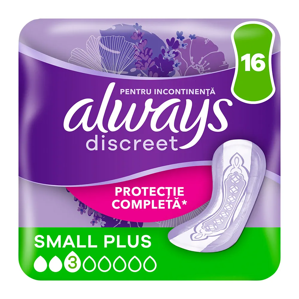 Absorbante pentru incontinenta urinara Always Discreet Small Plus, 16 bucati