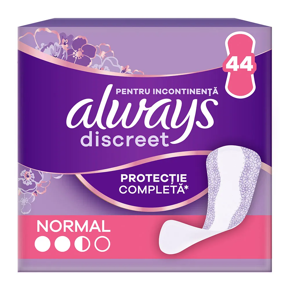 Absorbante zilnice pentru incontinenta urinara Always Discreet Normal, 44 bucati