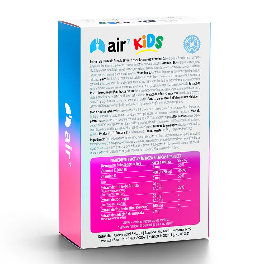 Air7 Kids cai respiratorii, 30 tablete masticabile, Green Splid