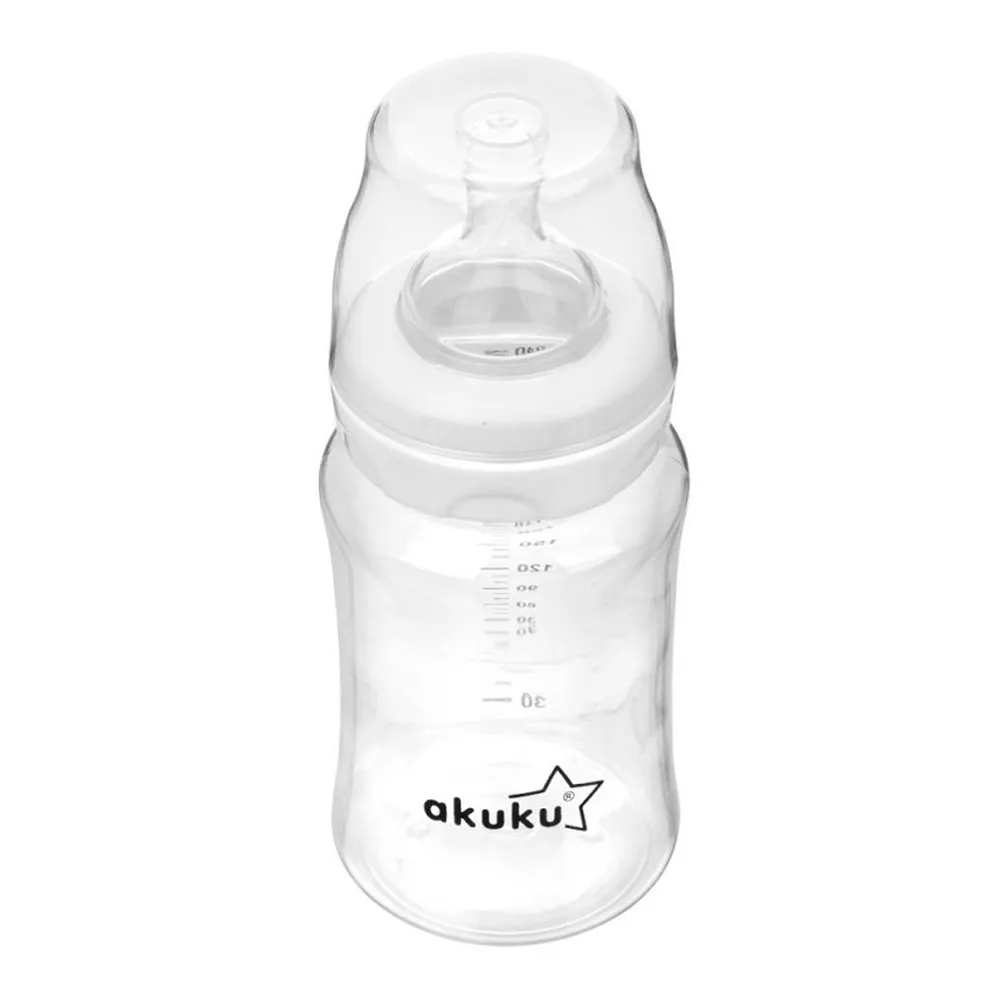 Biberon cu Gât Larg și Tetină Anticolici A0107, 240 ml, Akuku