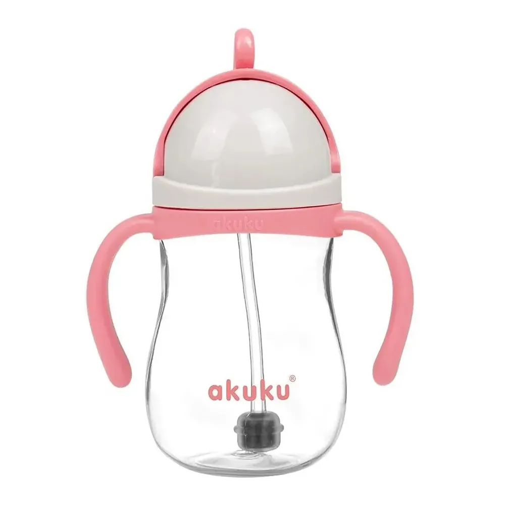 Cană cu Pai din Silicon și Supapă Mobilă A0676, 280 ml, Roz, Akuku