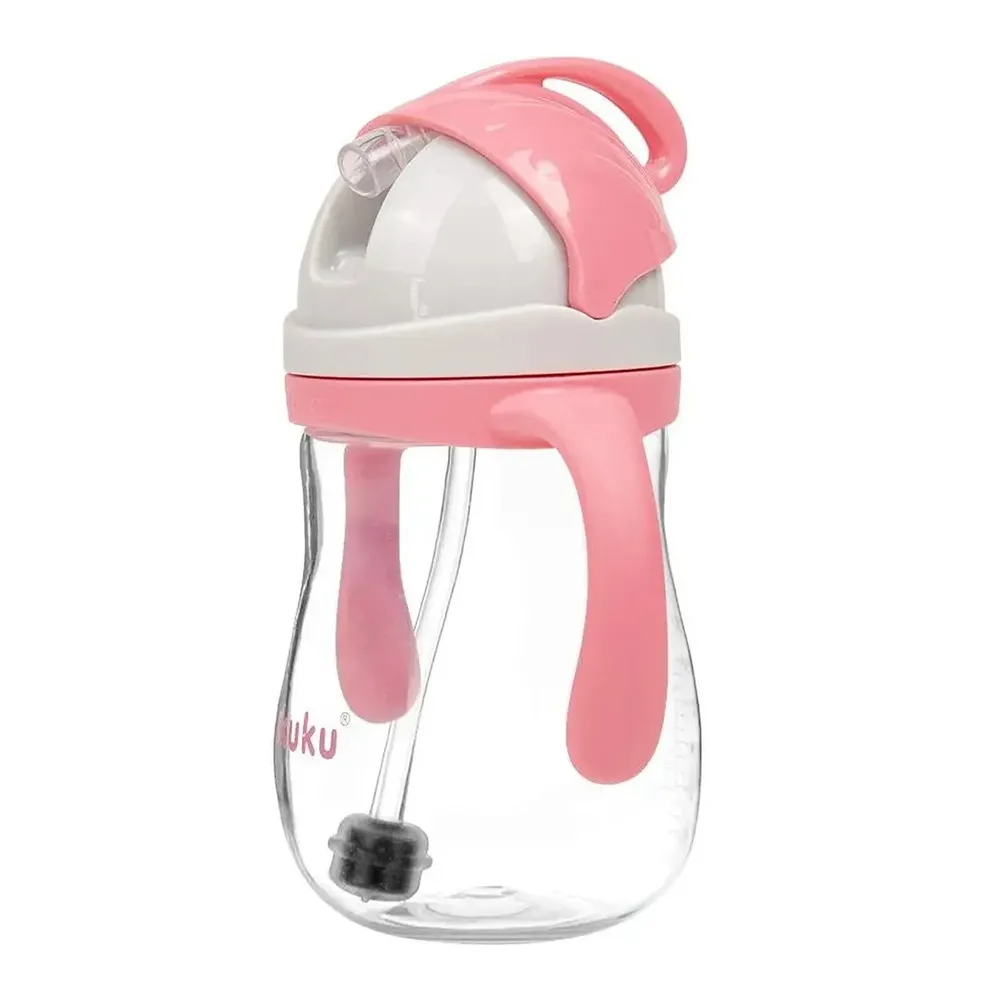 Cană cu Pai din Silicon și Supapă Mobilă A0676, 280 ml, Roz, Akuku