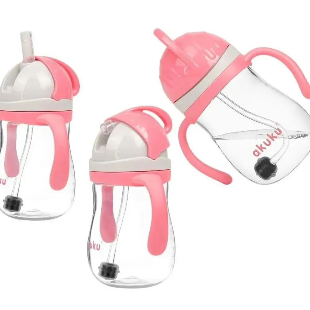 Cană cu Pai din Silicon și Supapă Mobilă A0676, 280 ml, Roz, Akuku