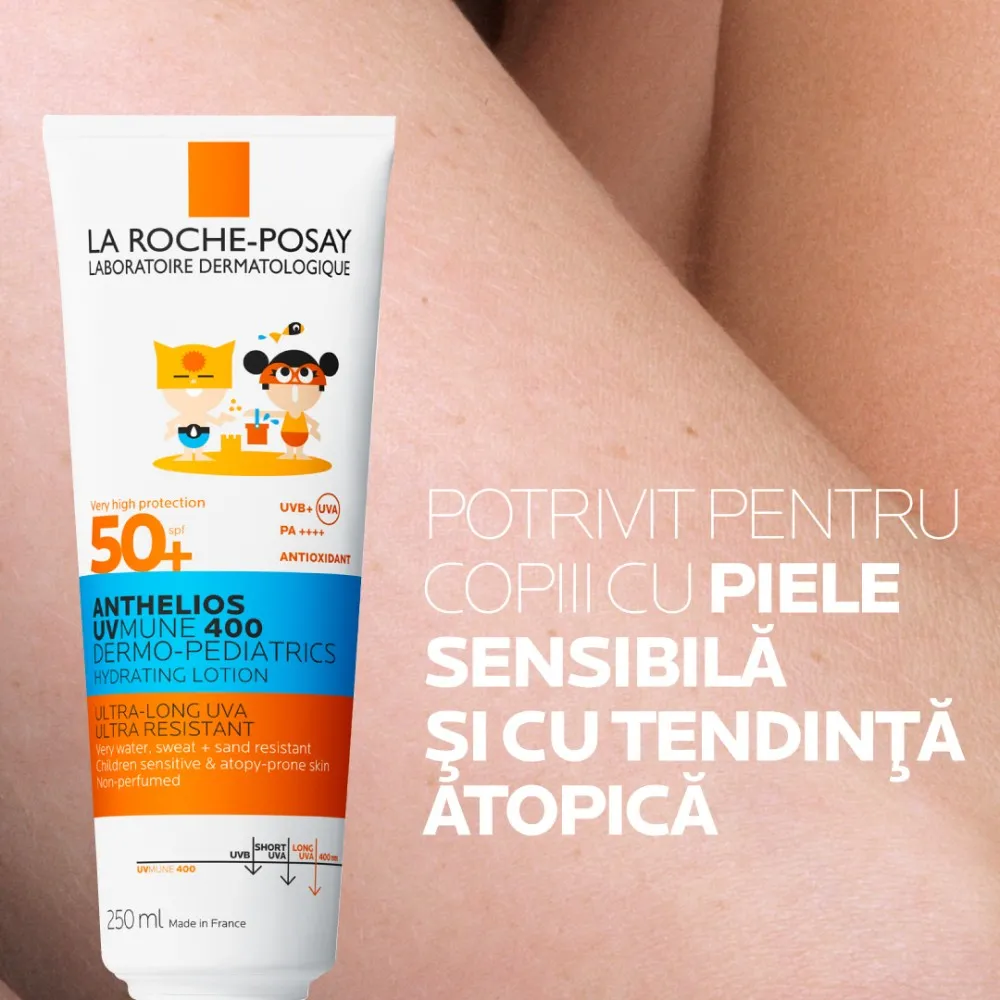 Anthelios UVMUNE 400 Dermo-Pediatrics Lotiune Hidratanta SPF50+ cu protecție solară potrivit pentru pielea sensibilă a copiilor, 250ml, La Roche-Posay