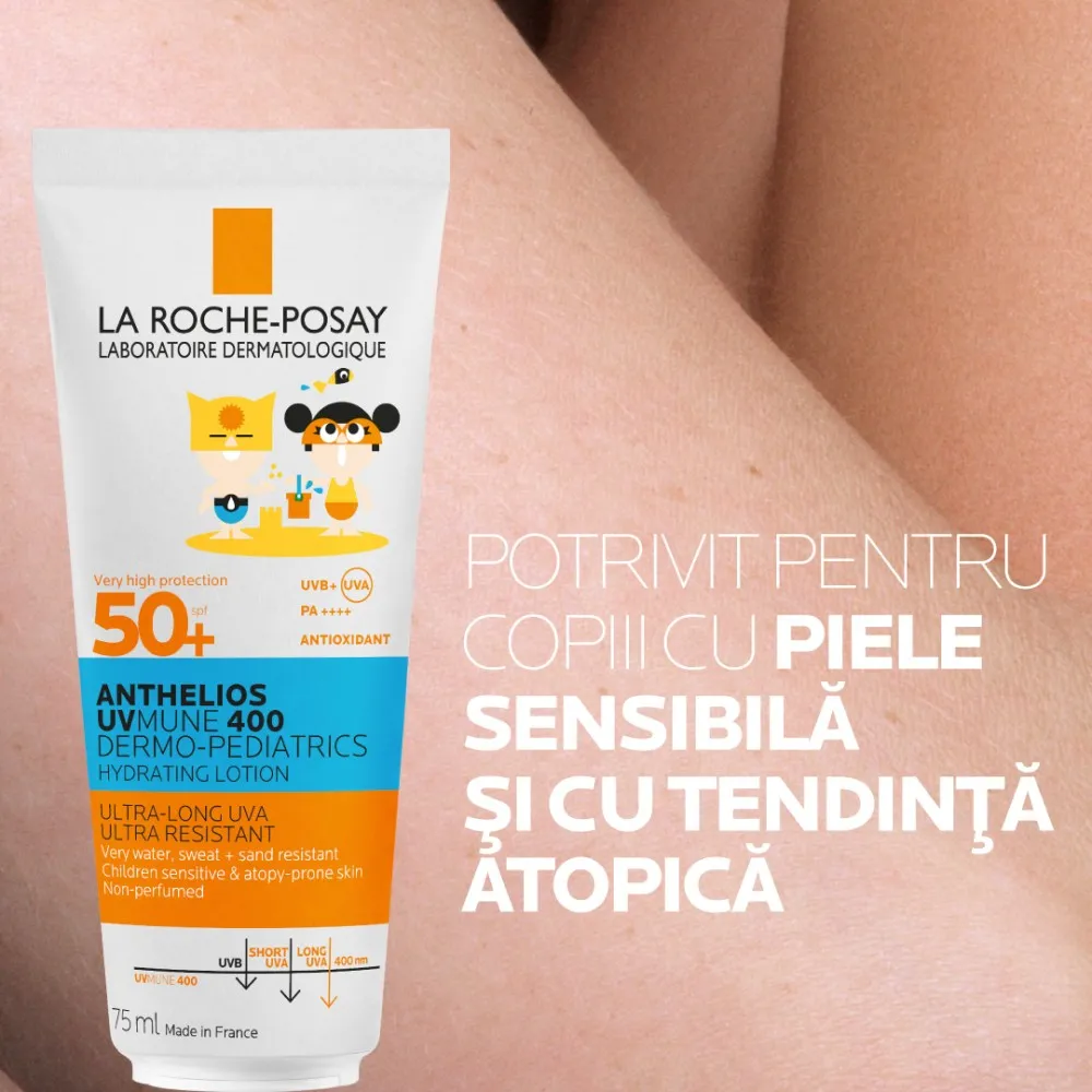 Anthelios UVMUNE 400 Dermo-Pediatrics Lotiune Hidratanta SPF50+ cu protecție solară potrivit pentru pielea sensibilă a copiilor, 75ml, La Roche-Posay