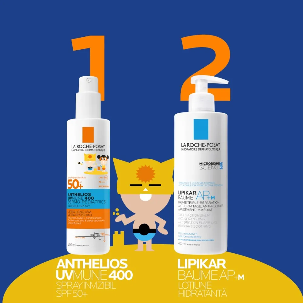 Anthelios UVMUNE 400 Dermo-Pediatrics Spray Invizibil SPF50+ cu protecție solară foarte ridicată potrivit pentru pielea sensibilă sau cu tendință atopică a copiilor, 200ml, La Roche-Posay