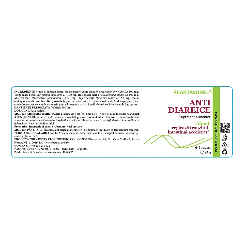 Antidiareice, 40 tablete, Plantavorel