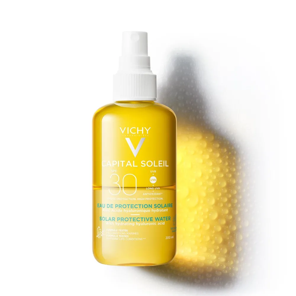 Apa cu protectie solara SPF 30, cu acid hialuronic, pentru fata si corp, 200 ml, Capital Soleil, Vichy