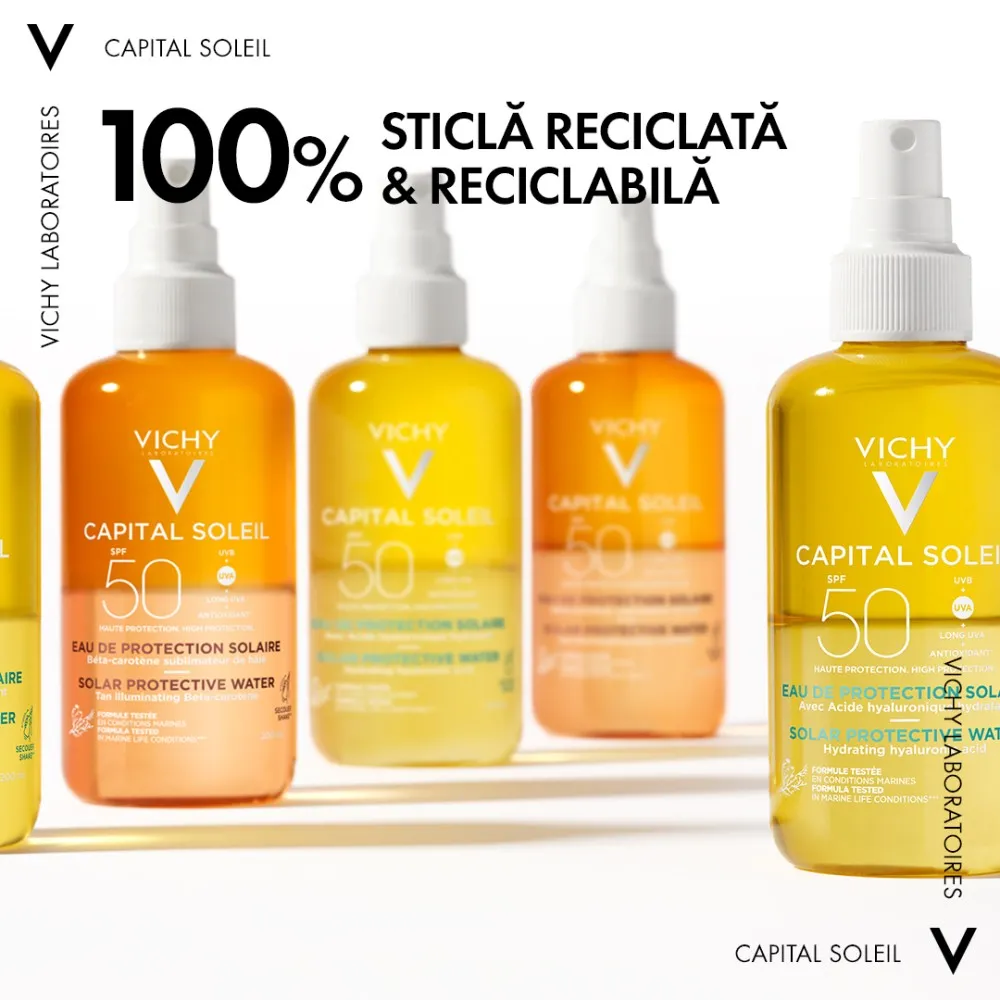 Apa cu protectie solara SPF 50, pentru bronz de durata, fata si corp, 200 ml, Capital Soleil, Vichy