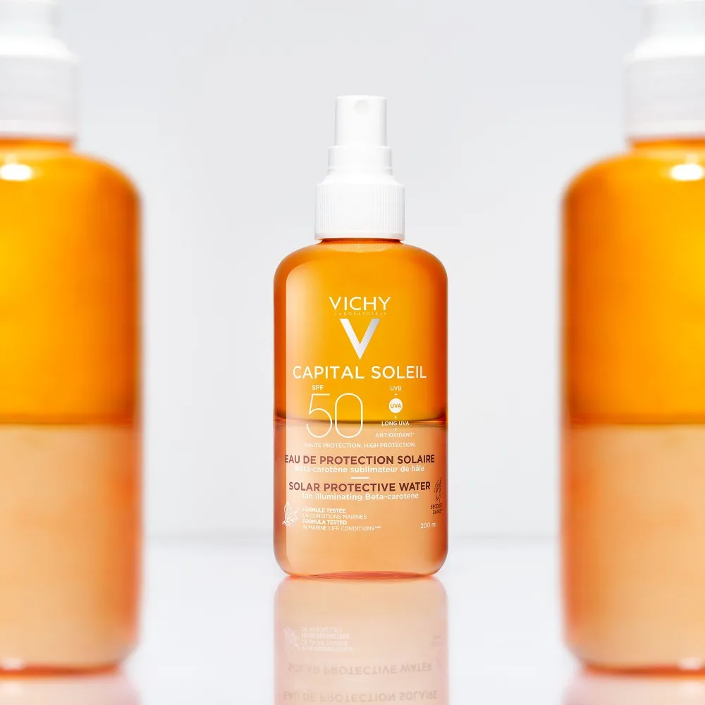 Apa cu protectie solara SPF 50, pentru bronz de durata, fata si corp, 200 ml, Capital Soleil, Vichy