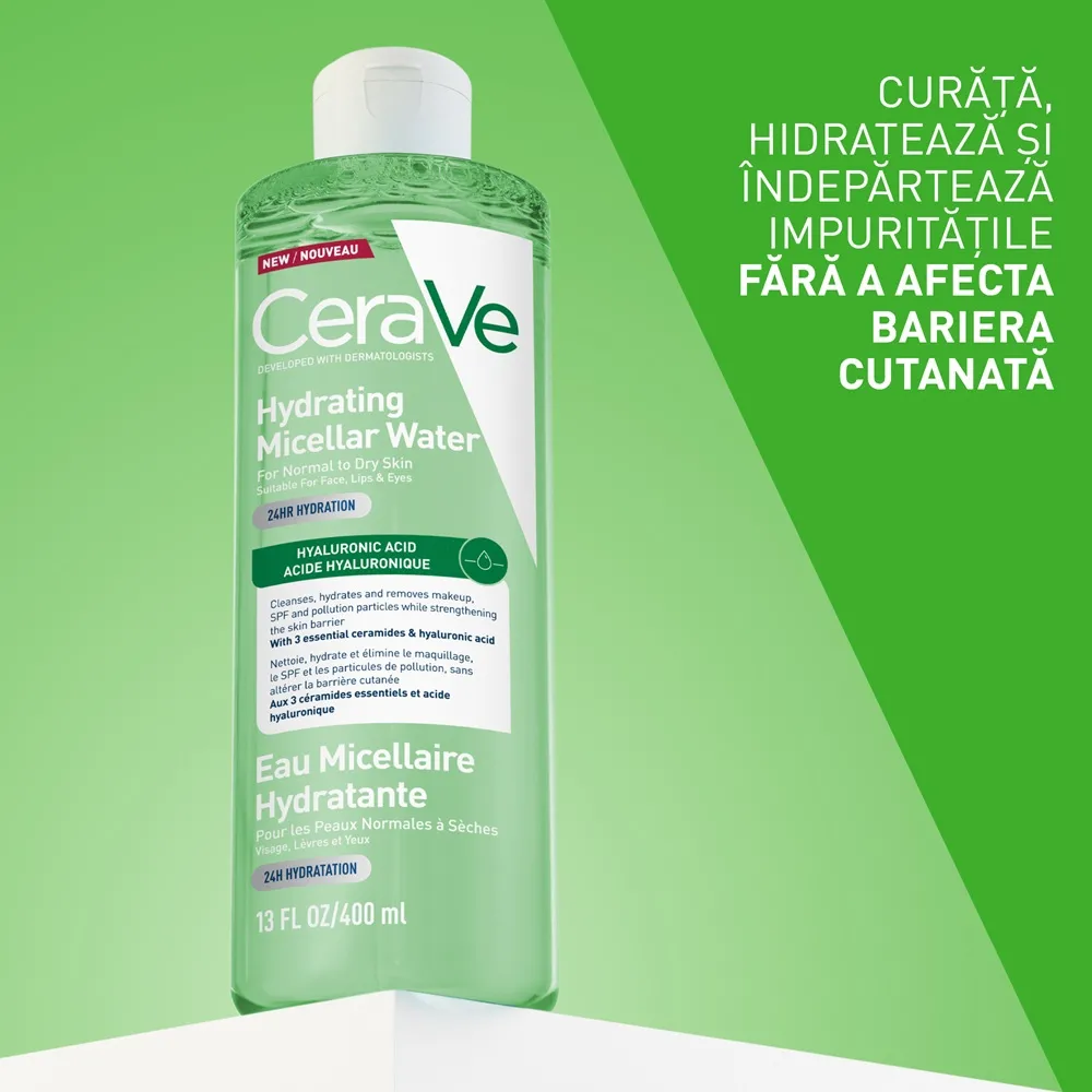 Apa micelara hidratanta pentru ten normal si uscat, 400 ml, CeraVe