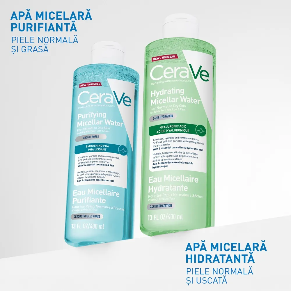 Apa micelara hidratanta pentru ten normal si uscat, 400 ml, CeraVe