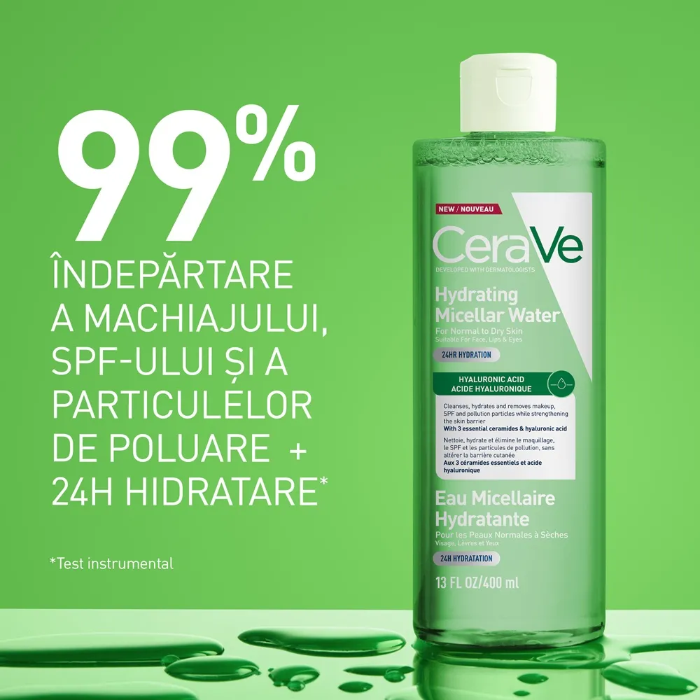 Apa micelara hidratanta pentru ten normal si uscat, 400 ml, CeraVe