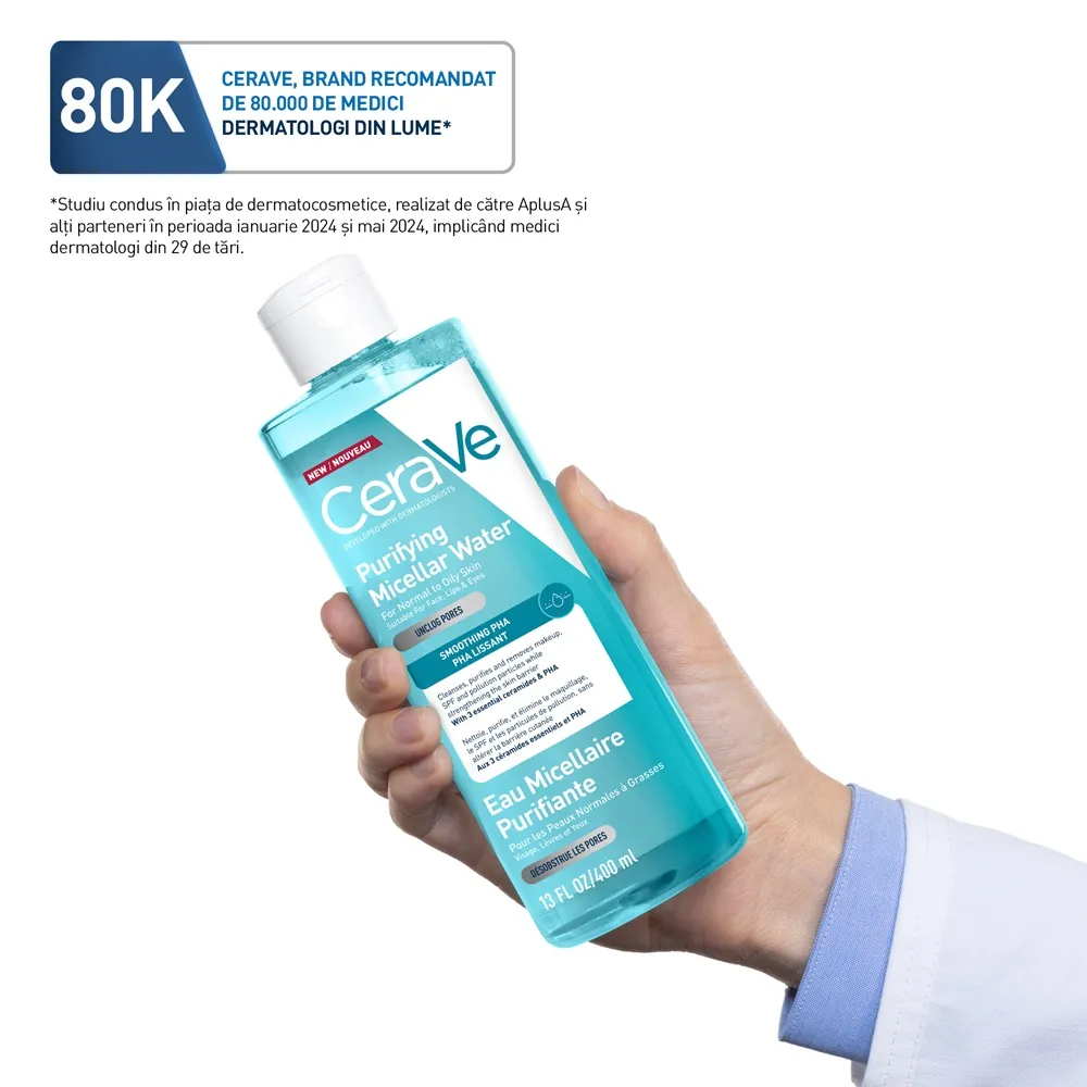 Apa micelara purifianta pentru ten normal si gras, 400 ml, CeraVe