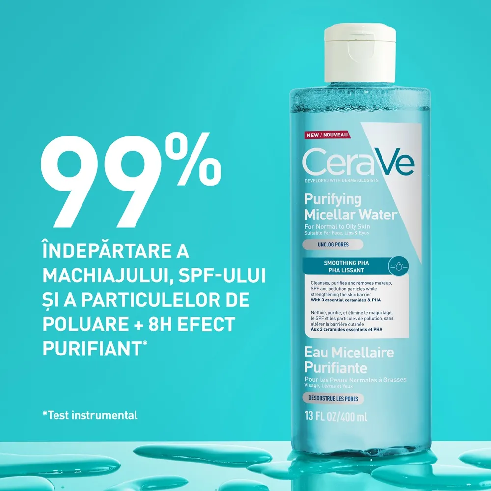 Apa micelara purifianta pentru ten normal si gras, 400 ml, CeraVe