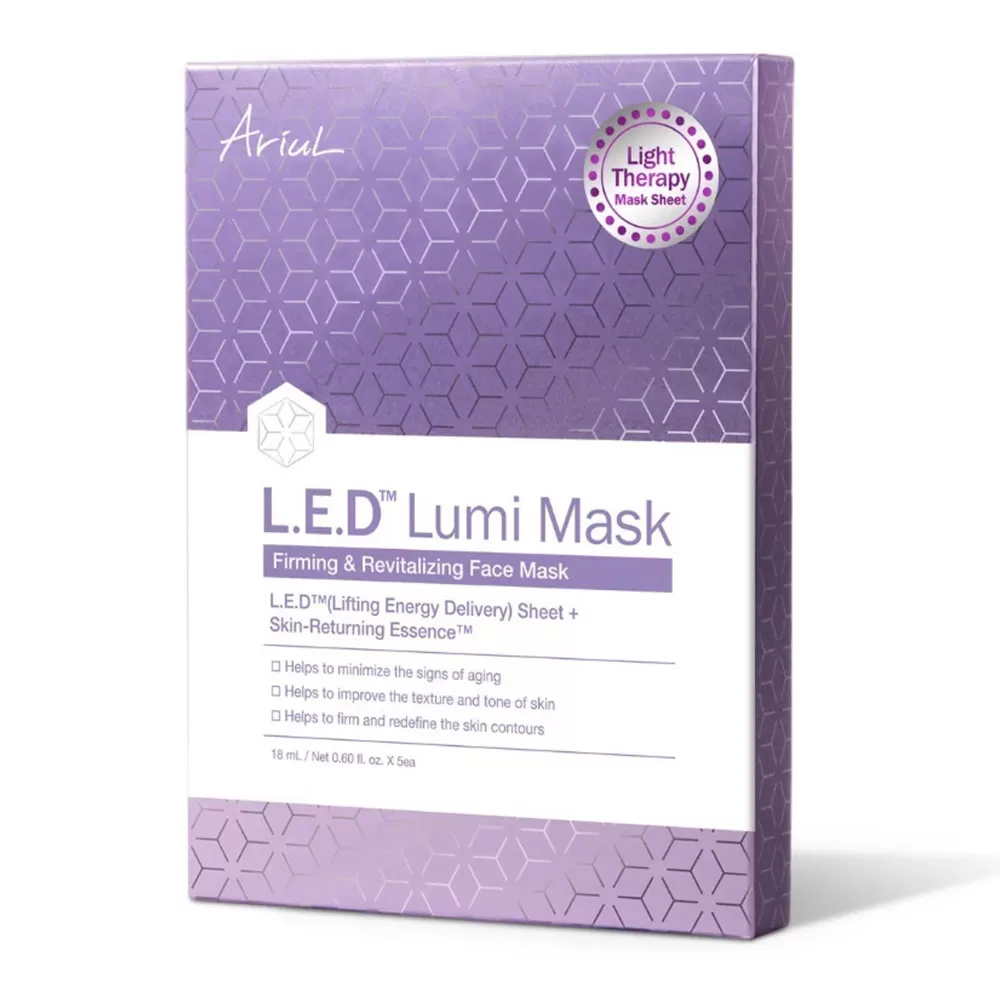 Ariul Led Masca Vegana pt Fata Lumi Mask Terapie Lumina, Fermitate, Revitalizare Ph5,5 Green buc 5*18 ml