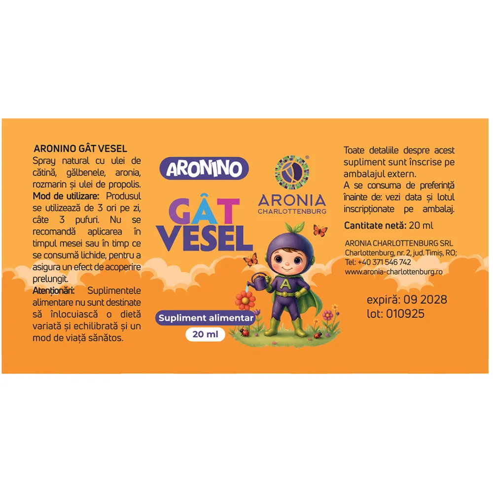 Spray pentru copii Gat Vesel Aronino, 20 ml, Aronia Charlottenburg