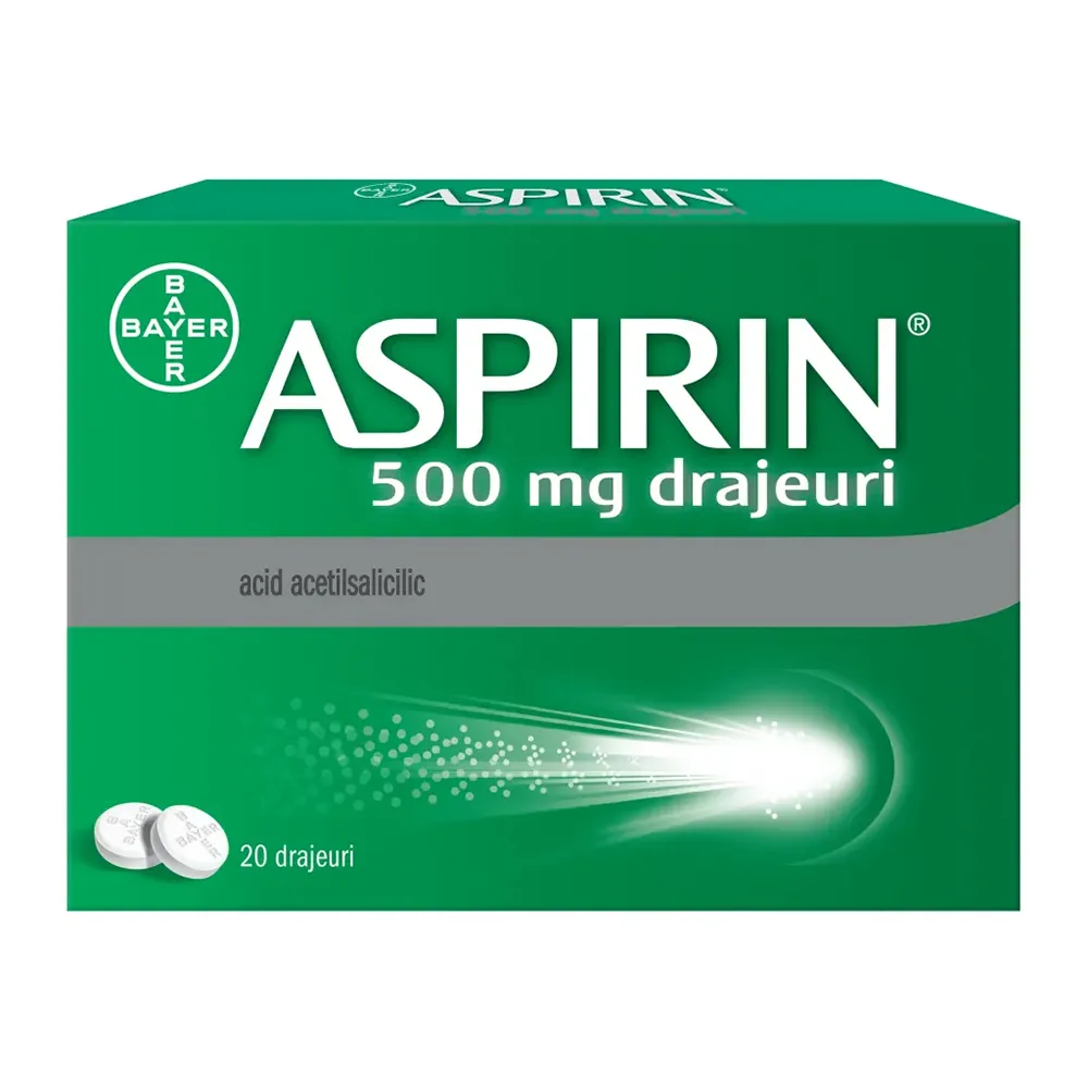 Aspirin, 500 mg, 20 drajeuri, Bayer