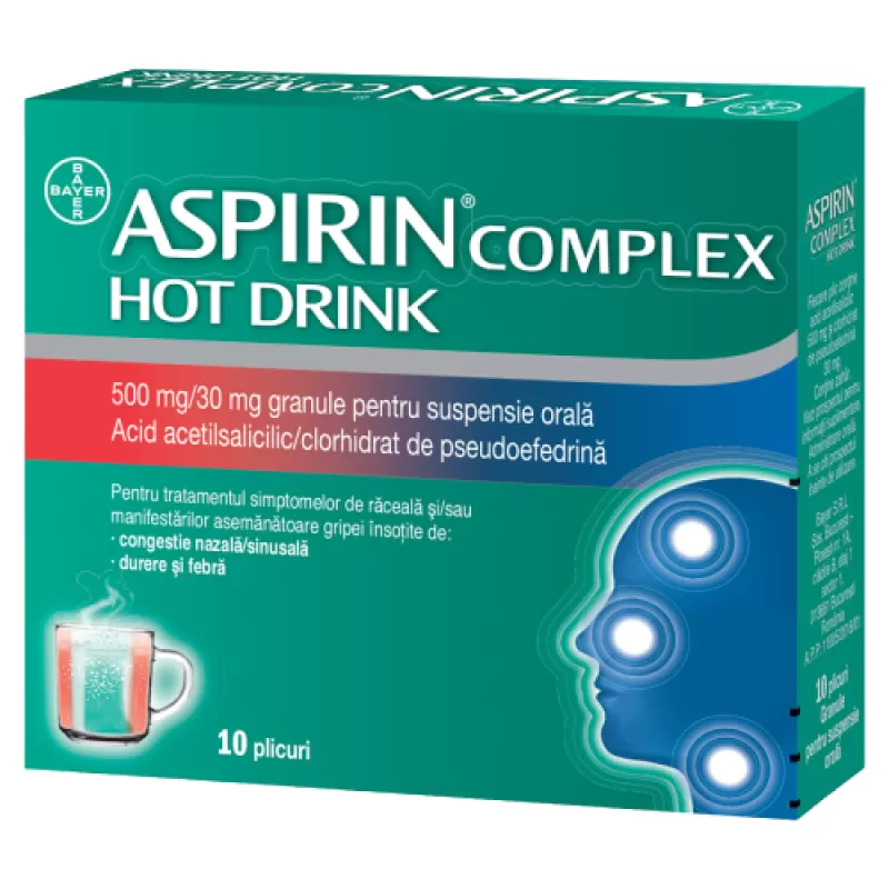 Aspirin Complex Hot Drink 500 mg/30 mg granule pentru suspensie orala plic x 10, Bayer