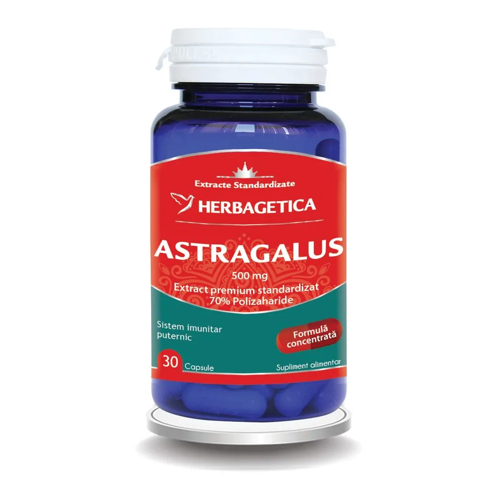 Astragalus 500mg cu 70% Polizaharide, 30 capsule, Herbagetica