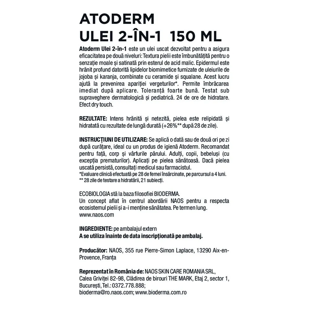 Atoderm Ulei de Corp 2 in 1, 150 ml, Bioderma