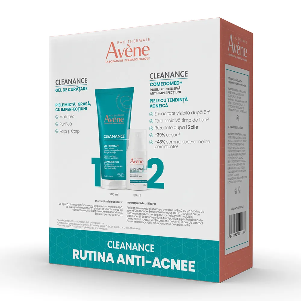 Pachet Gel de curatare pentru ten gras Cleanance, 200 ml + Concentrat anti-imperfectiuni Cleanance Comedomed, 30 ml, Avene