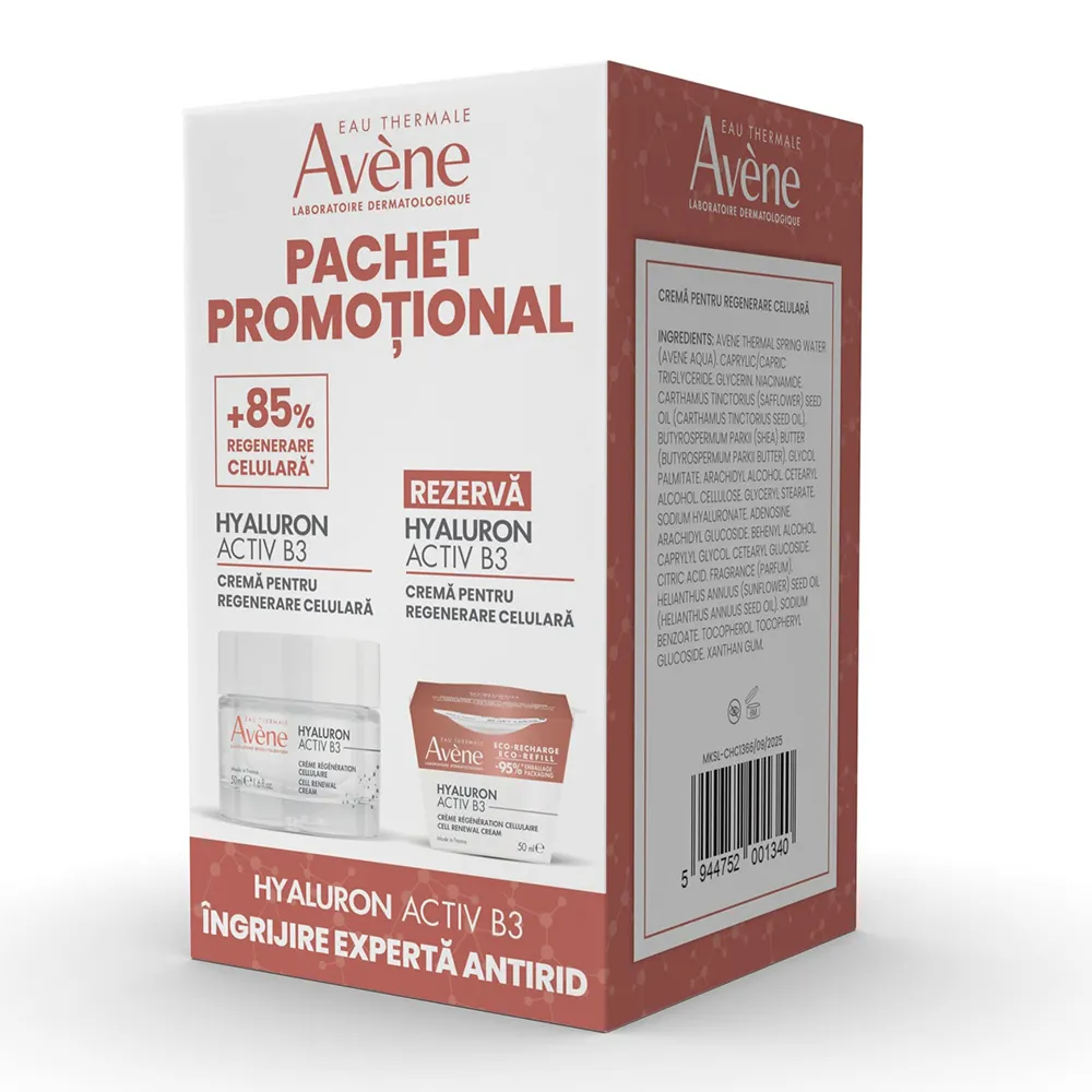 Pachet Crema pt Regenerare Celulara Hyaluron Activ B3, 50ml + Rezerva, 50ml (Pachet Promo), Avene