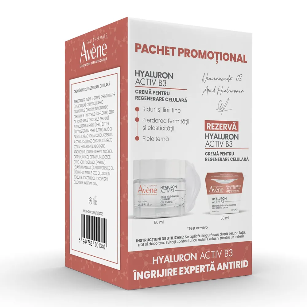 Pachet Crema pt Regenerare Celulara Hyaluron Activ B3, 50ml + Rezerva, 50ml (Pachet Promo), Avene