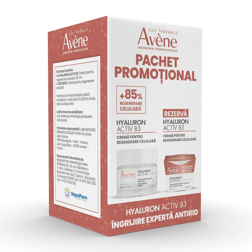 Pachet Crema pt Regenerare Celulara Hyaluron Activ B3, 50ml + Rezerva, 50ml (Pachet Promo), Avene