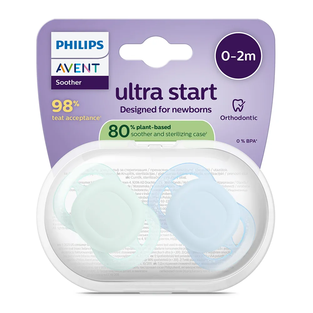 Suzeta Ultra Start Bleu/Verde 0-2luni 075/12, 2 buc, Avent Philips