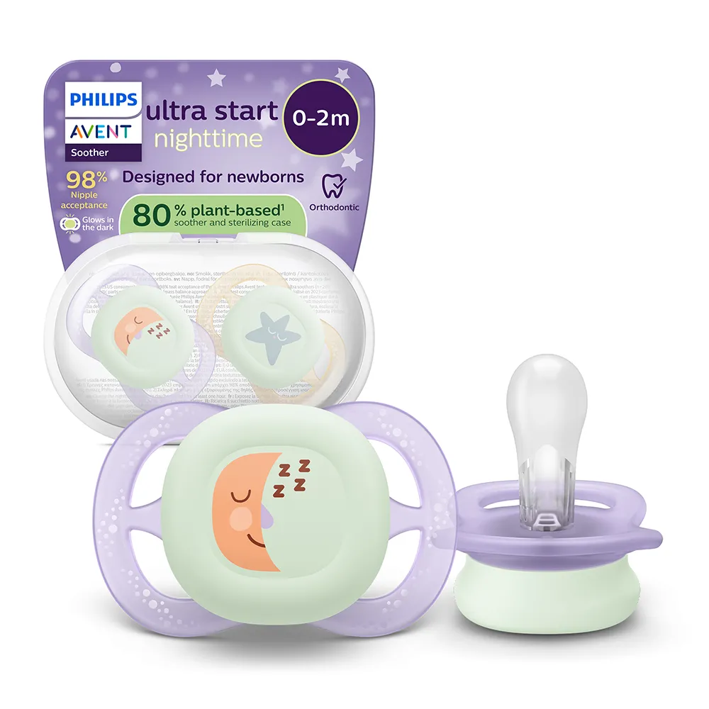 Suzeta Ultra Start Fosforescenta Moon 0-2luni 075/17, 2 buc, Avent Philips