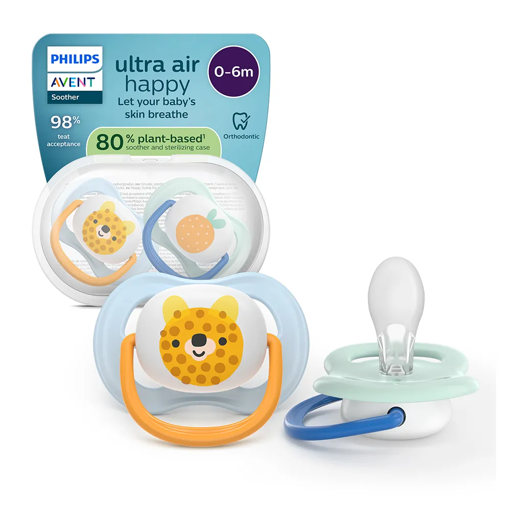 Suzeta Ultra Air Silicon Design Urs/Portocala 0-6luni 080/23, 2 buc, Avent Philips