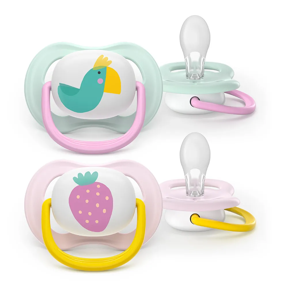 Suzeta Ultra Air Silicon Design Papagal/Capsuna 0-6luni 080/24, 2 buc, Avent Philips