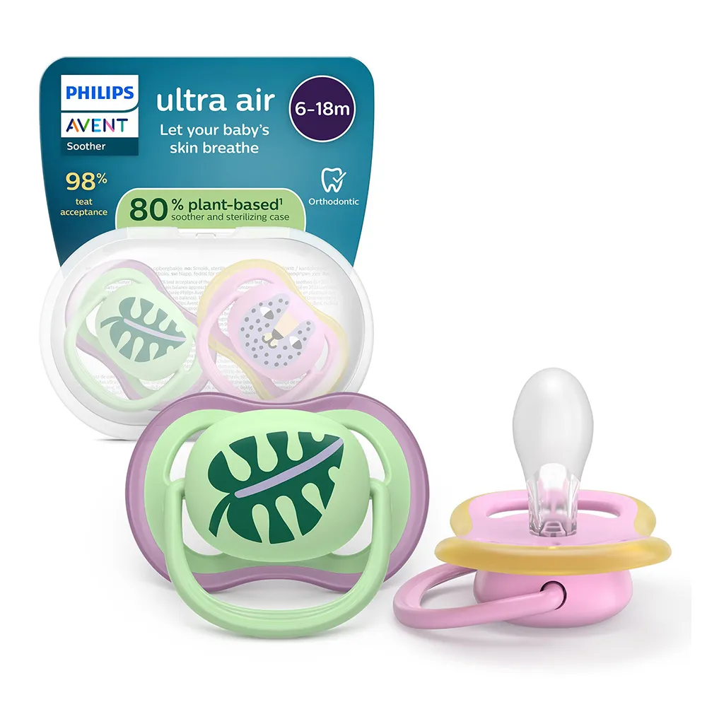 Suzeta Ultra Air Silicon Pisica/Frunza 6-18 luni 087/13, 2 buc, Avent Philips