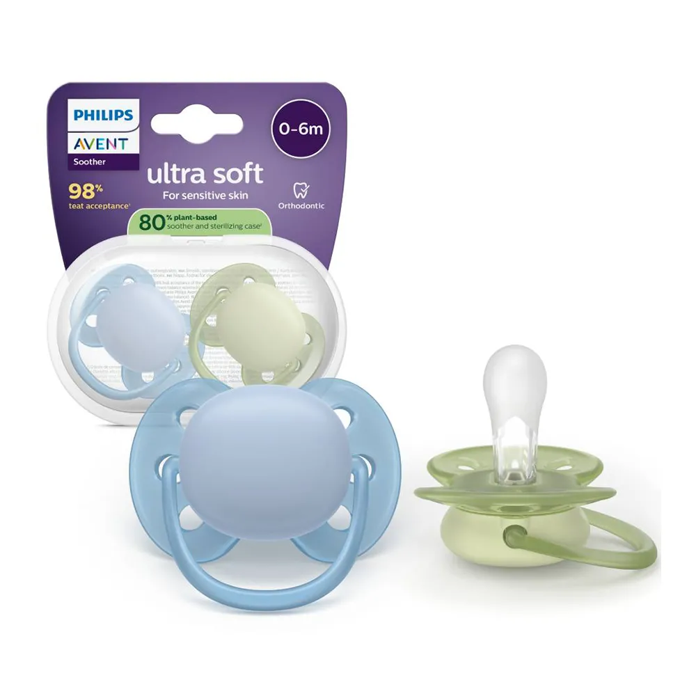 Suzeta Ortodontica Ultra Soft Blue/Verde 0-6 luni 091/37, 2 buc, Avent Philips