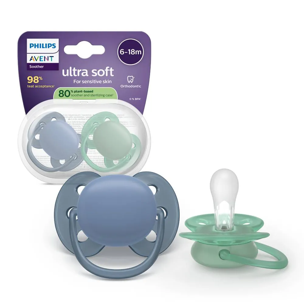 Suzeta Ortodontica Ultra Soft Blue/Verde 6-18 luni 091/42, 2 buc, Avent Philips