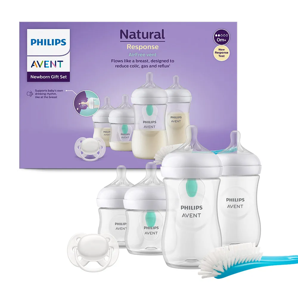 Set Biberoane Natural Response 2 x 125ml + 2 x 250ml + Suzeta + Perie 657/11, Avent Philips