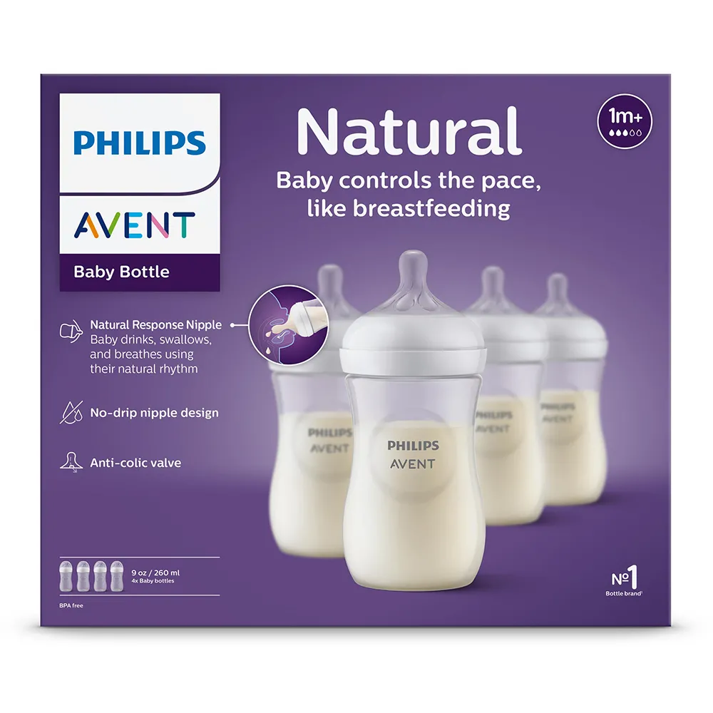 Set biberoane Natural Response, 6 luni, SCY903/04, 4 buc x 260 ml, Philips Avent