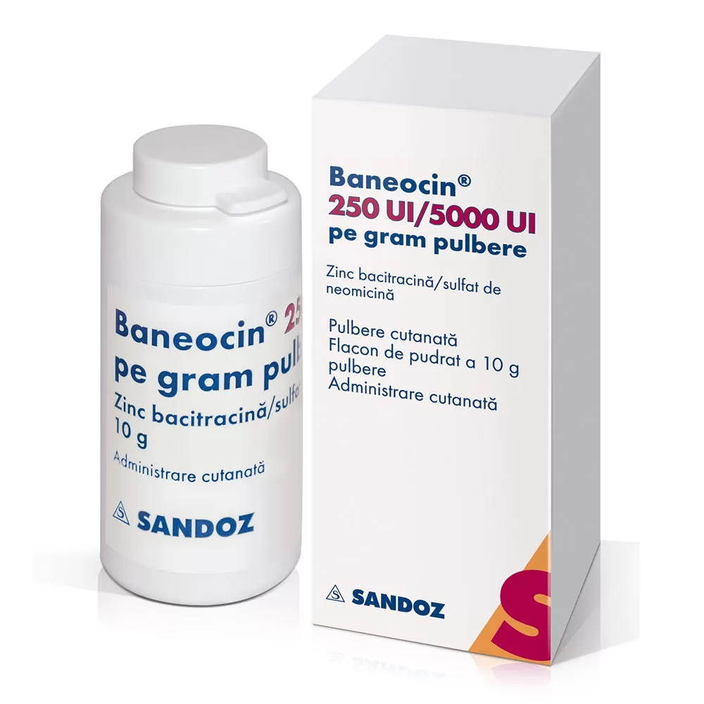 Baneocin pulbere, 250 UI/5000 UI pe gram, 10 g, Sandoz