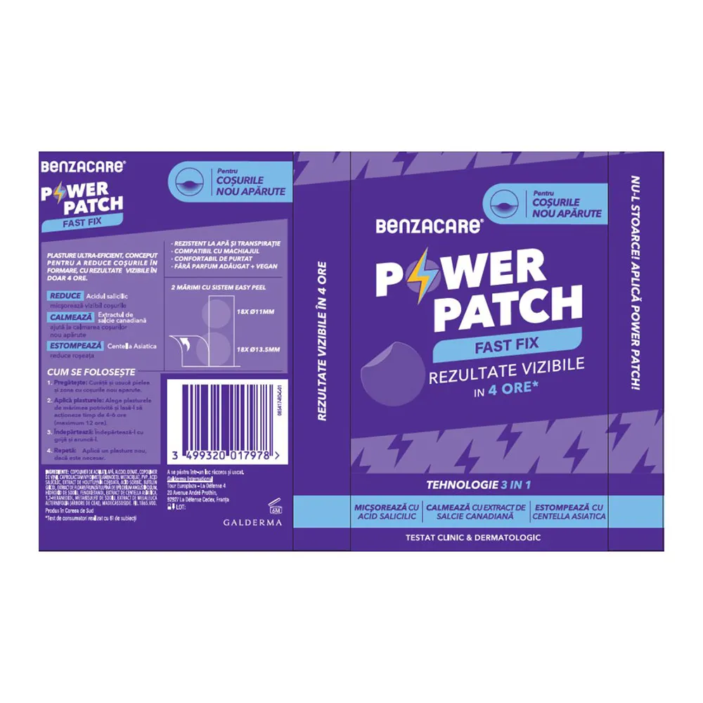 Plasturi pentru Acnee Fast Fix 3in1, 36 buc, Benzacare