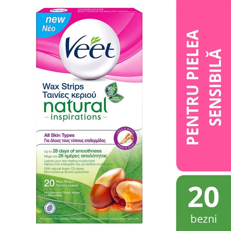 Benzi cu ceara rece pentru fata Natural Inspirations, 20 bucati, Veet