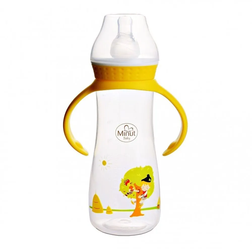 Biberon cu tentina si maner "Pupaza din tei" pentru +3luni Baby, 250ml, Minut