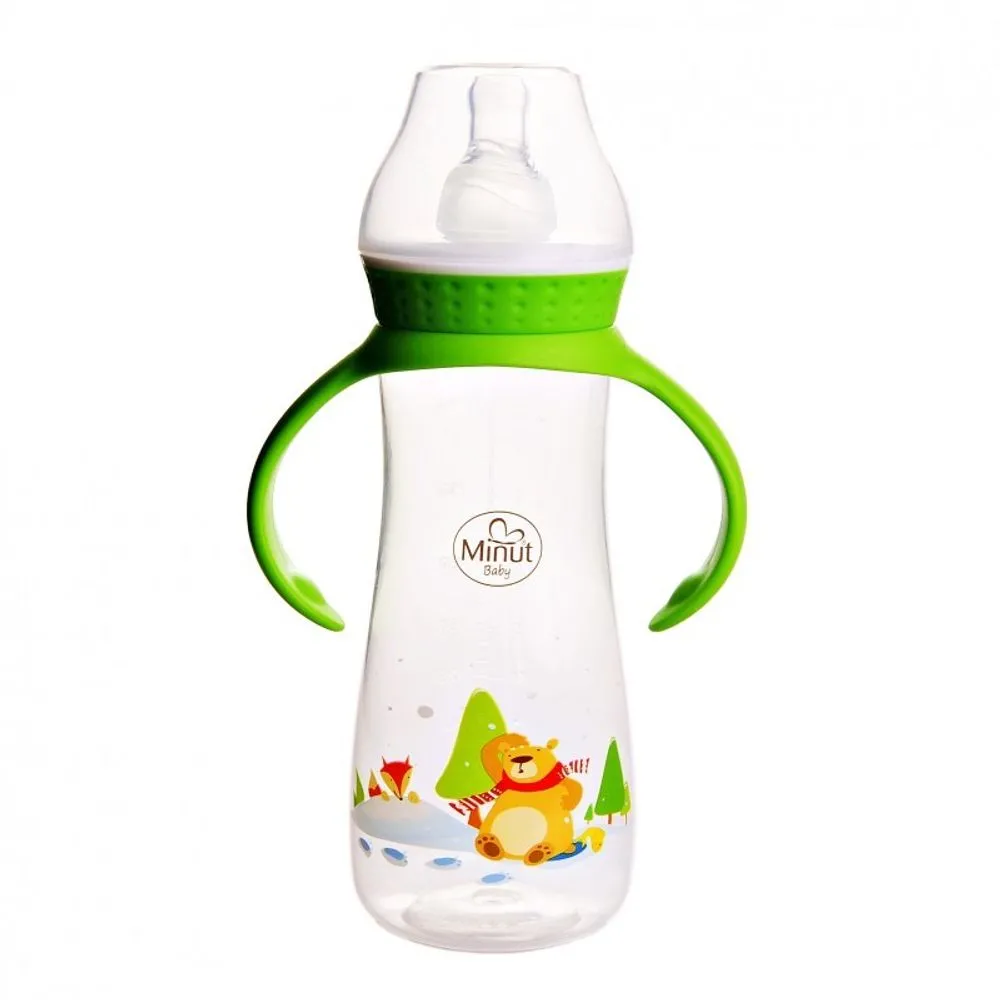 Biberon cu tetina si manere "Ursul pacalit de vulpe" pentru +3 luni Baby, 250ml, Minut