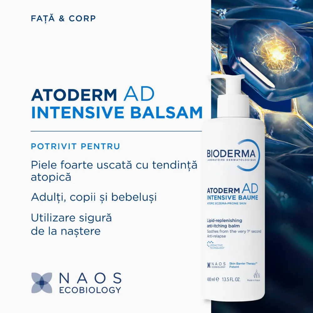 Balsam anti-prurit pentru piele foarte uscata si cu tendinta atopica, Atoderm AD Intensive , 400ml, Bioderma