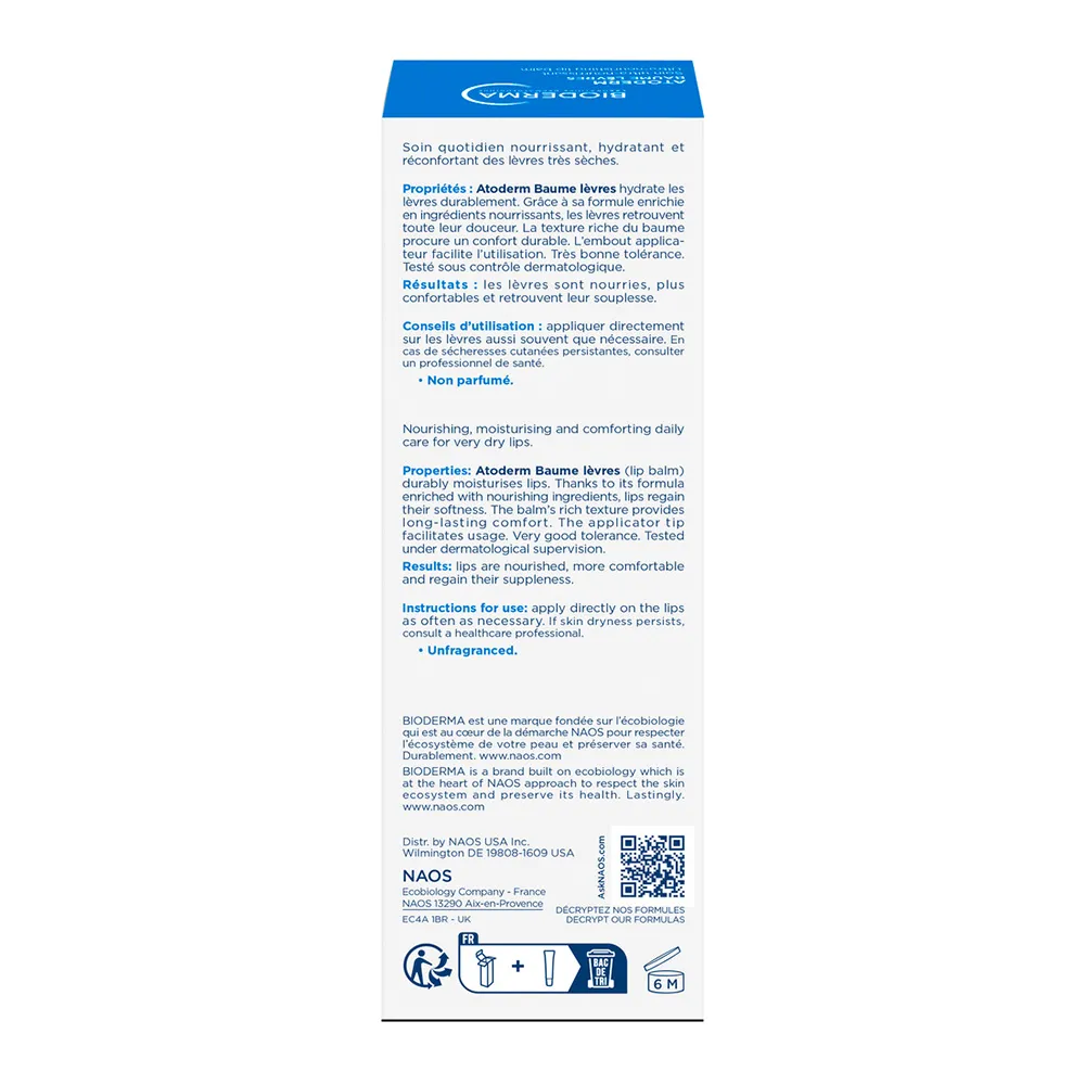 Balsam Buze Atoderm New, 15ml, Bioderma